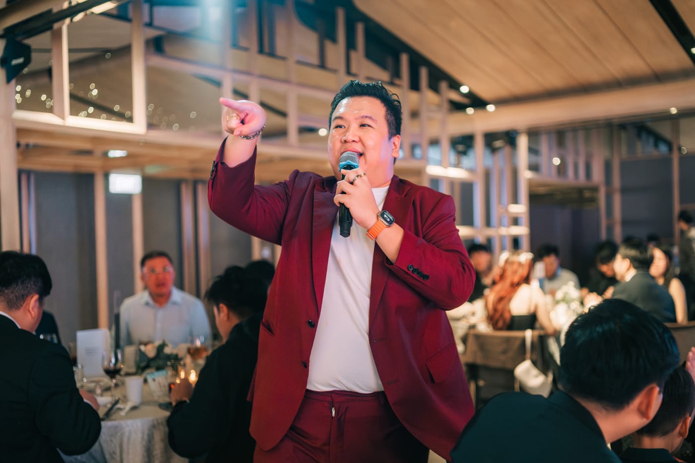 Emcee Dixon working the crowd at a Singapore event
